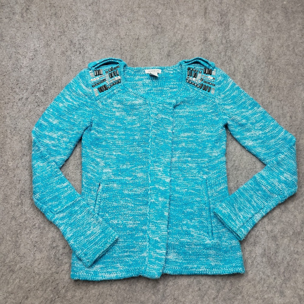 Jamison Sweater‎ Womens Medium Blue Preppy Studded Cardigan Casual Knit Ladies